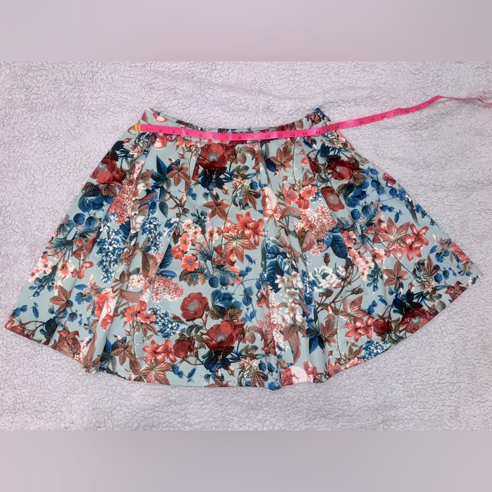 Maude Blue Pleated Floral Skater Skirt Large
